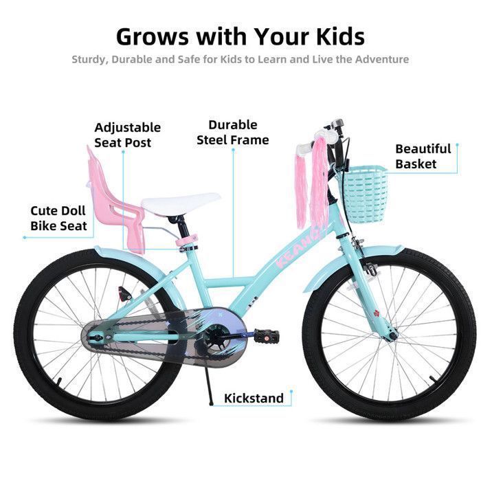 Children's Bicycle - JOYSTAR - 20 inches - With black basket and doll seat - Suitable for children aged 7 to 13 years - Green