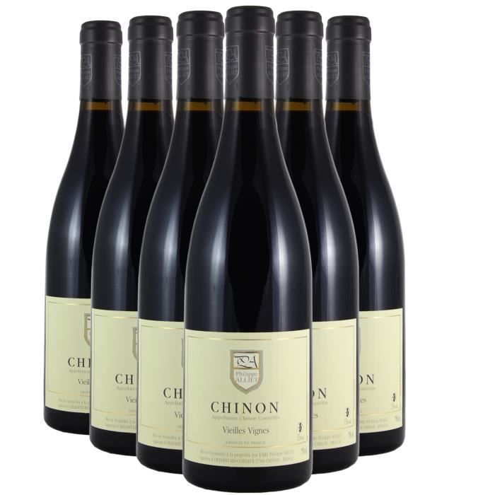 Chinon Vieilles Vignes Rouge 2021 - Caja de 6 botellas de 75cl - Domaine Philippe Alliet - Vino tinto AOC del Valle del Loira - Variedad de uva Chenin Blanc