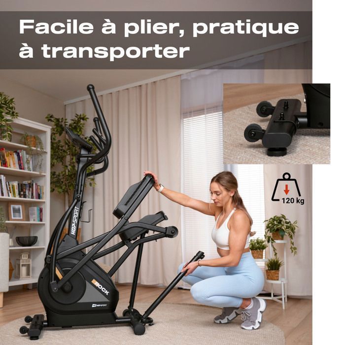Hop-Sport HS-140CF Rock Home Elliptische Trainer, Opvouwbare Elliptische Trainer, 32 Weerstandsniveaus, Maximaal Draagvermogen 120 kg