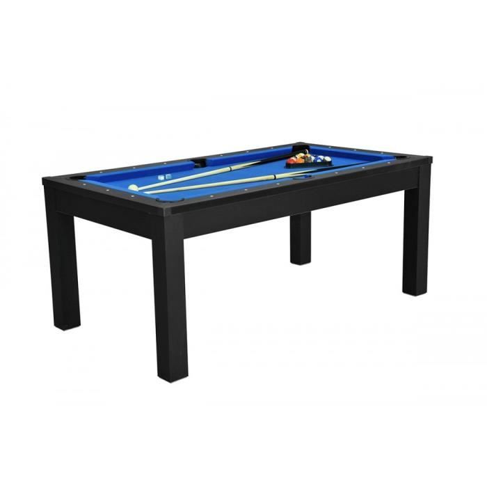 Biljarttafel die om te bouwen is tot eettafel - Zwart - Donkerblauw tafelkleed - 214 x 112,5 x 85 cm
