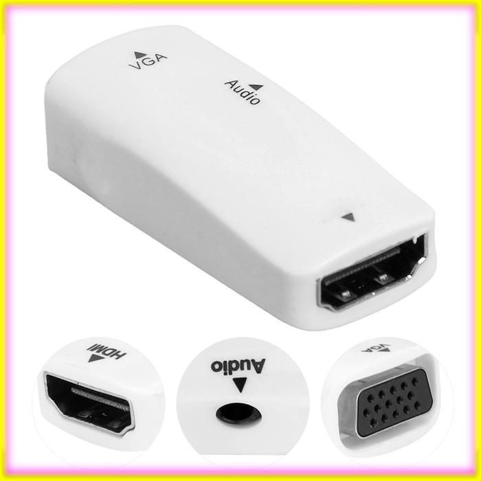 keenso Adaptateur compatible HDMI vers VGA White 1080P HD Multimedia Interface Female To VGA Female video videoprojecteur Blanc