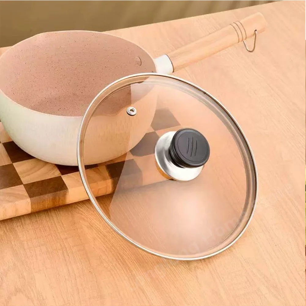 Couvercle en verre couleur thé pour casserole, couvercle de poêle à bordure en acier inoxydable, couvercle rond anti-éclaboussures et incassable pour chef, couvercle en verre polyvalent pour la cuisine domestique