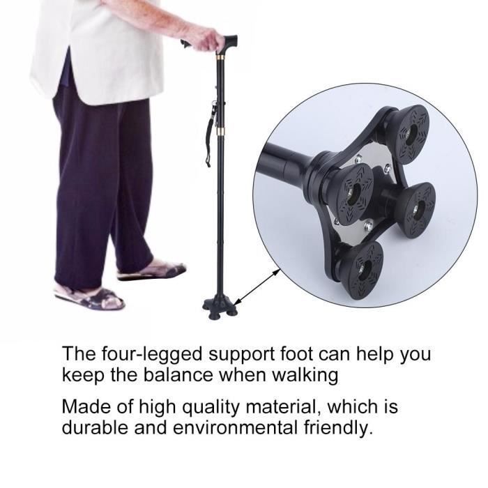 Bâton de marche antidérapant pliable - XVX - alliage d'aluminium avec lampe réglable - pour hommes seniors randonnée