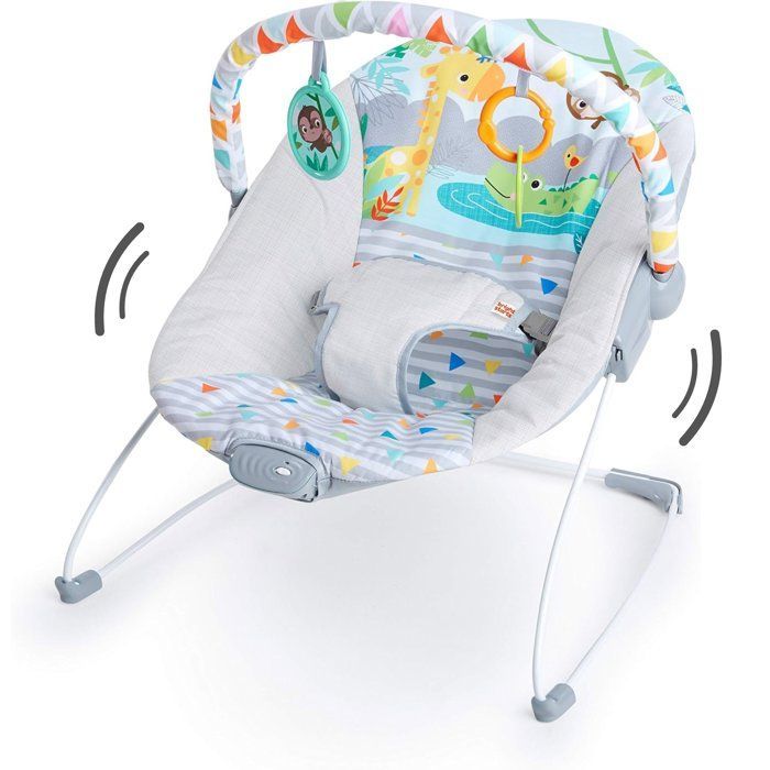 Sdraietta BRIGHT STARS Baby - Safari - Arco con giocattoli rimovibili per lo sviluppo, tra cui uno specchietto per bambini e un'imbracatura a 3 punti.