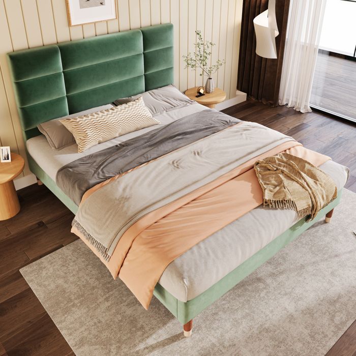 LINKHOO cadre de lit rembourré double,pour adultes et adolescents,en velours(matelas non inclus),140x200cm,gris