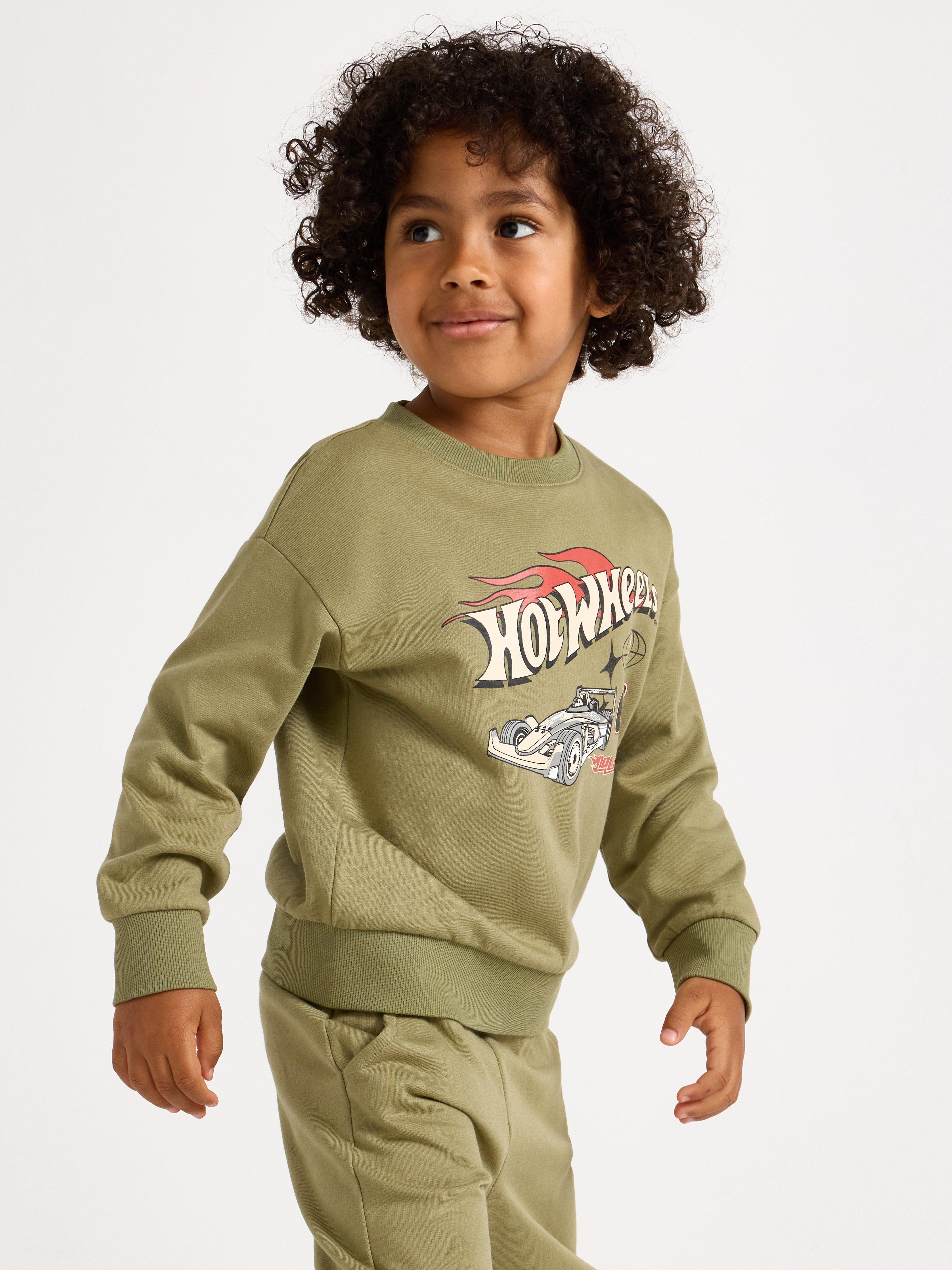 Hot Wheels sweatshirt med børstet inderside i lys støvet grøn
