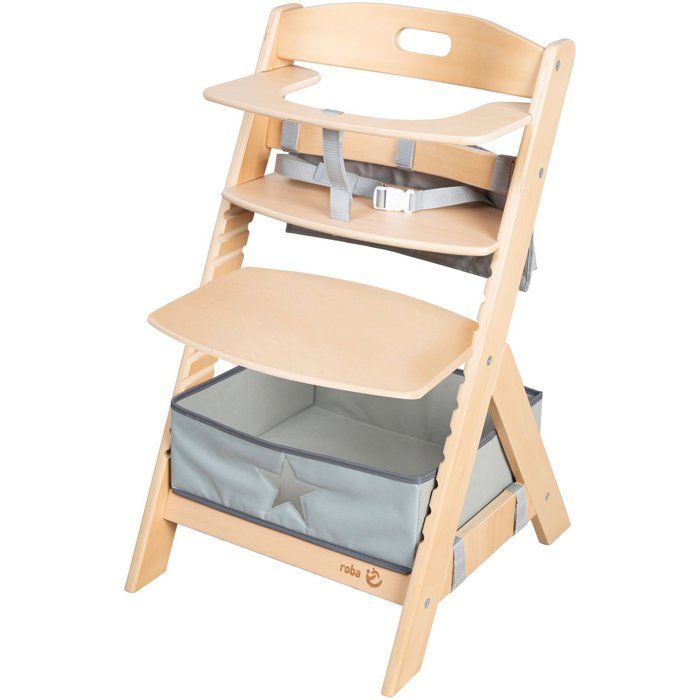 Chaise haute évolutive - ROBA - LIV UP - De 6 mois jusqu'à 70 kg - Set organisateur inclus - Bois naturel