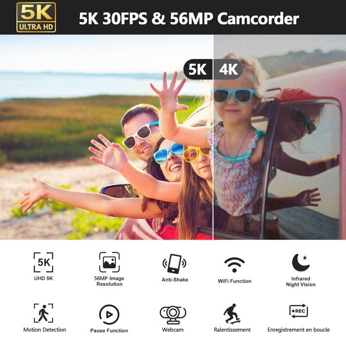 Câmera de vídeo Campark 5K 56MP HD, câmera de vídeo Vlog com lente dupla, câmera de vídeo digital Wi-Fi com microfone.