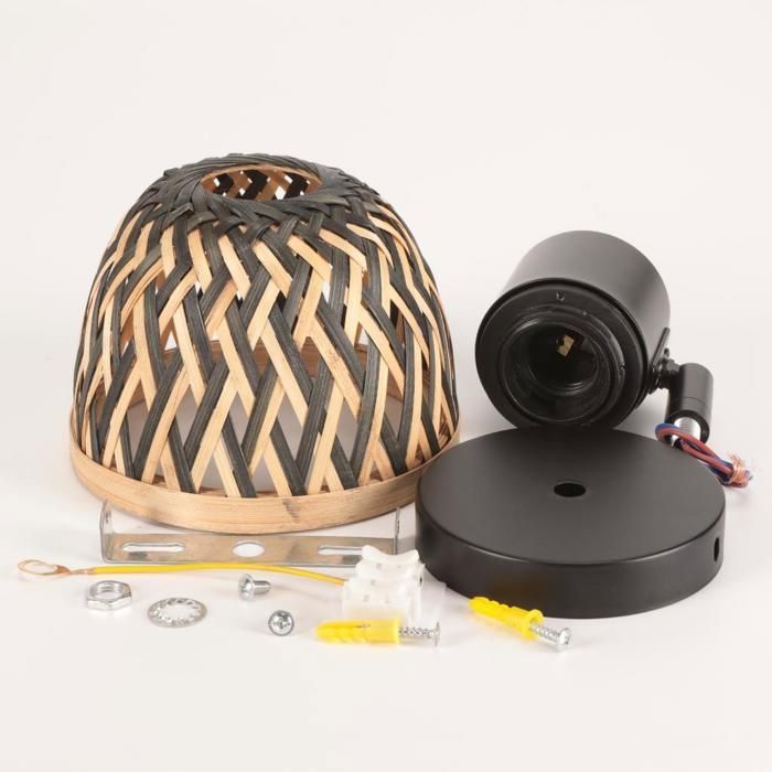 iDEGU Applique Murale Intérieur Industriel,Lampe Murale Vintage en Bambou et Métal Design Cage Luminaire Réglable pour Couloir