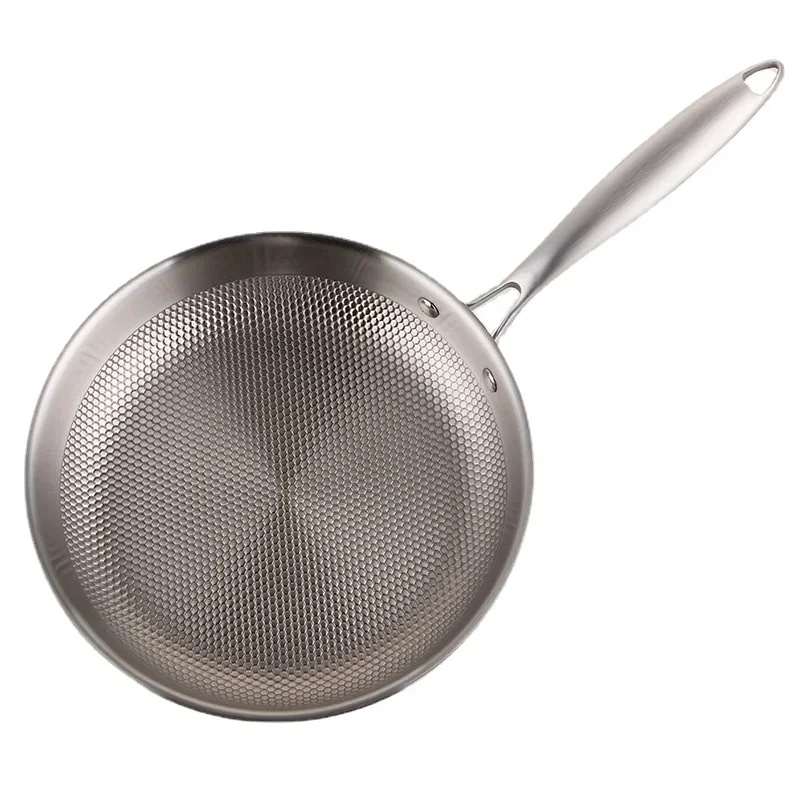 Poêle à frire 28/30 cm en acier inoxydable 304, antiadhésive, sans revêtement, idéale pour les œufs, les steaks et autres préparations. Compatible avec les plaques à gaz et à induction.