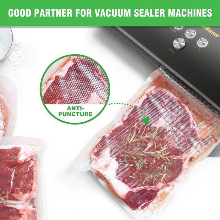 Voedselvacuümzakken, vacuümzakken op rol met 1 snijdoos voor vacuümsealer, KitchenBoss 3 rollen 28 cm x 5 m
