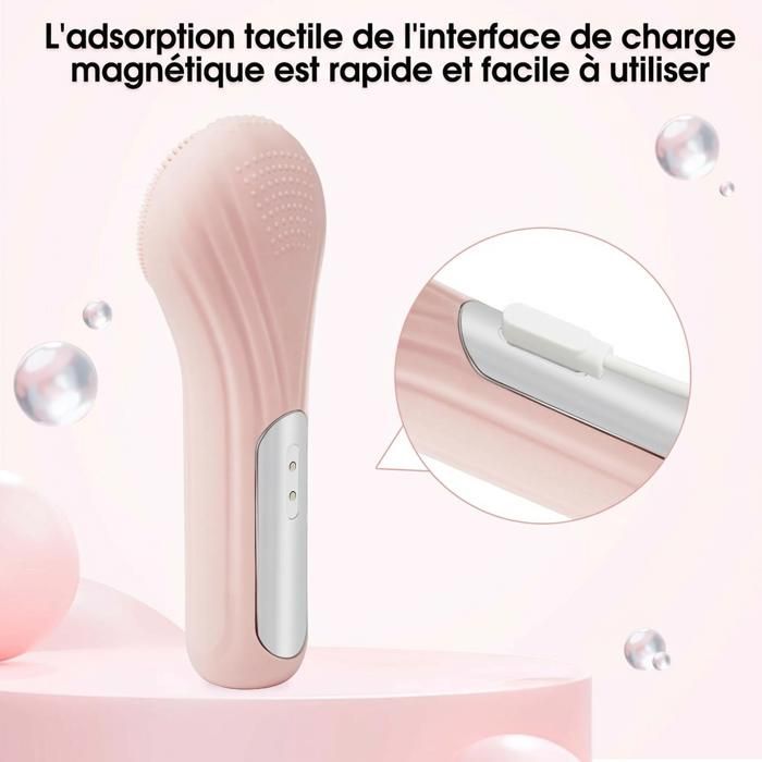 Brosse nettoyante visage électrique, adaptée aux hommes et aux femmes, nettoyage rapide, exfoliation, rechargeable par USB - Rose