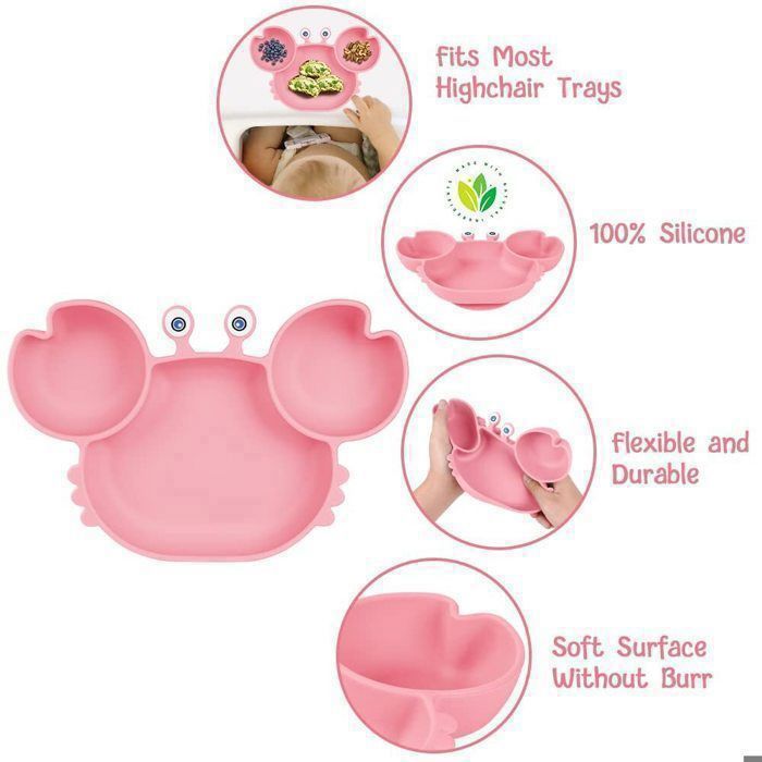 Prato de silicone com ventosa para bebês, com 3 compartimentos, próprio para lava-louças e micro-ondas (rosa)