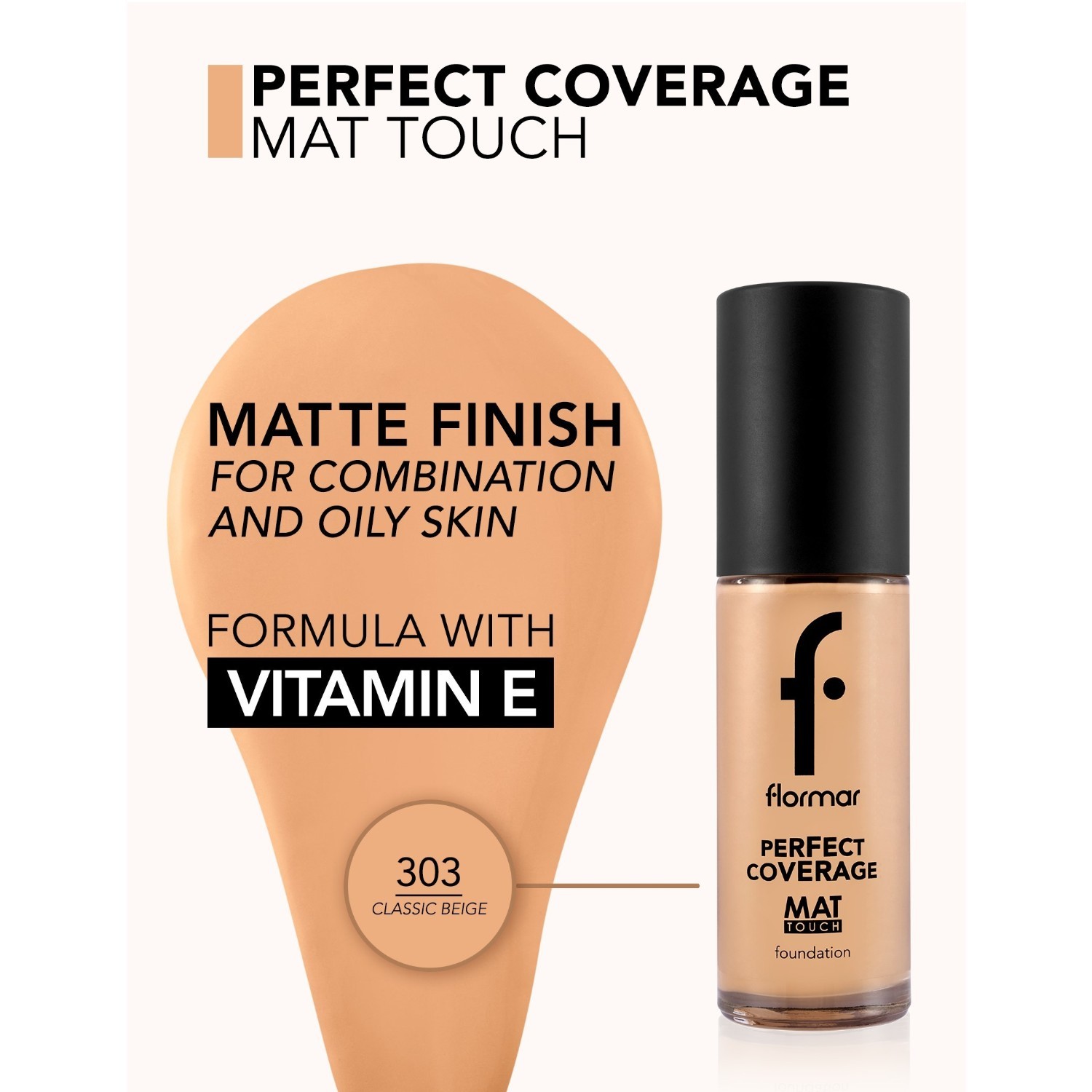 „Flormar“ makiažo pagrindas, puikiai padengia SPF 15, 30 ml