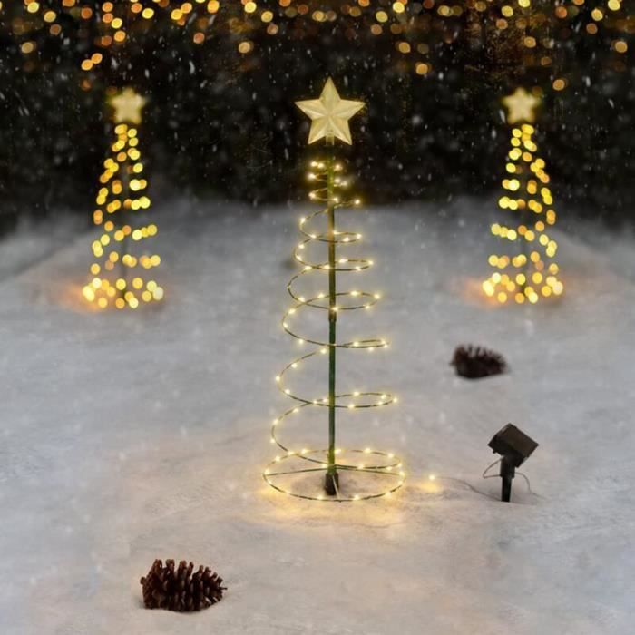 Guirnalda de luces solares para exteriores, luces LED con remate de árbol de Navidad en espiral con forma de estrella, luz enchufable [L1890]