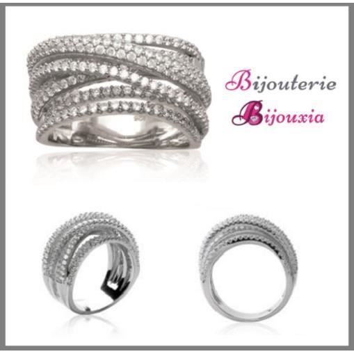 Crossed Row Zirconium Ring in Rhodium-Plated 925 Sterling Silver - BIJOUXIA - Ring - Silver - Women's