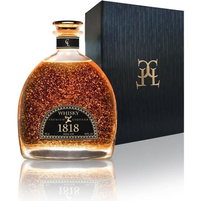Coffret Whisky 1818 - Premium Liqueur Feuille d'Or 23k - 12 ans Malt - Cadeau pour Homme - Avec Coffret Cadeau & Certificat d'or