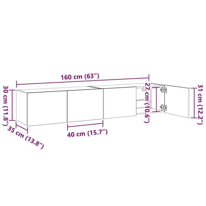 vidaXL Seinälle kiinnitettävät TV-tasot LED-valoilla, 2 kpl, Riippuvat TV-tasot säilytystilalla, Kelluvat TV-tasot 837282