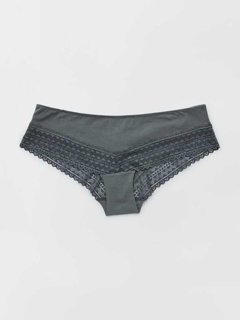 Conjunto de 3 bragas de algodón y encaje - rosa y gris