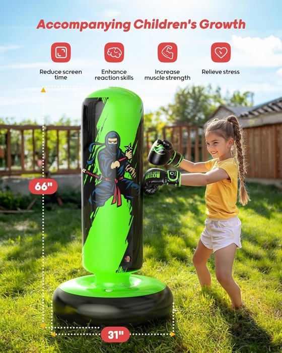 Punching Ball, 168cm Children's Punching Bag, Inflatable Children's Boxing Bag, with Boxing Gloves and Hand Pump, Gift for Boys