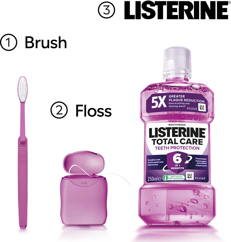 Ústna voda Listerine Total Care Teeth Protection poskytuje kompletnú ochranu zubov a svieži dych.