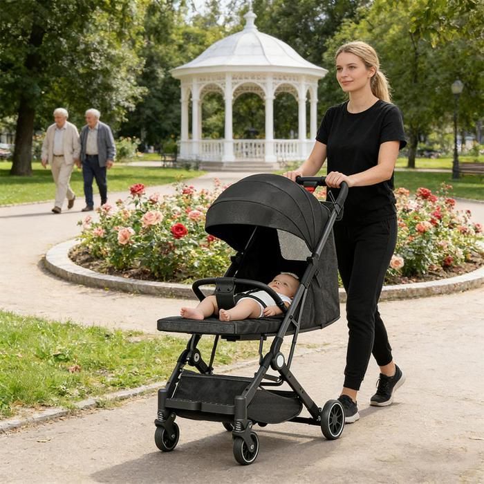 Cochecito combinado 2 en 1 MIPAN - Negro - Cochecito multiasiento - Plegable + reclinable - Cochecito compacto de 0 a 15 kg