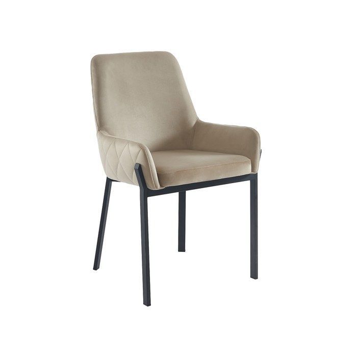 Lot de 6 chaises avec accoudoirs en velours et métal - Beige - CAROLONA