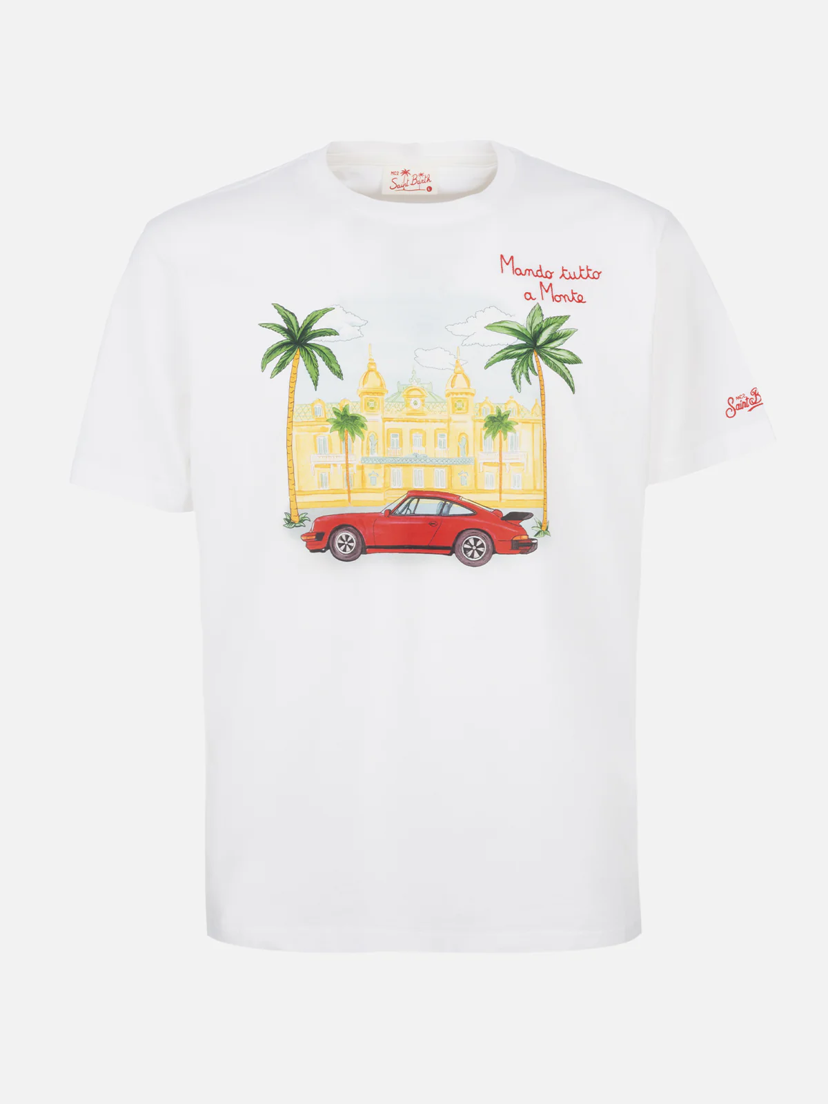 T-shirt homme en coton avec broderie Montecarlo et imprimé placé