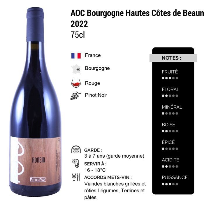 Domaine Petit Roy Bourgogne Hautes Côtes de Beaune Ronsin 2022 - Rode Bourgognewijn (3x75cl).