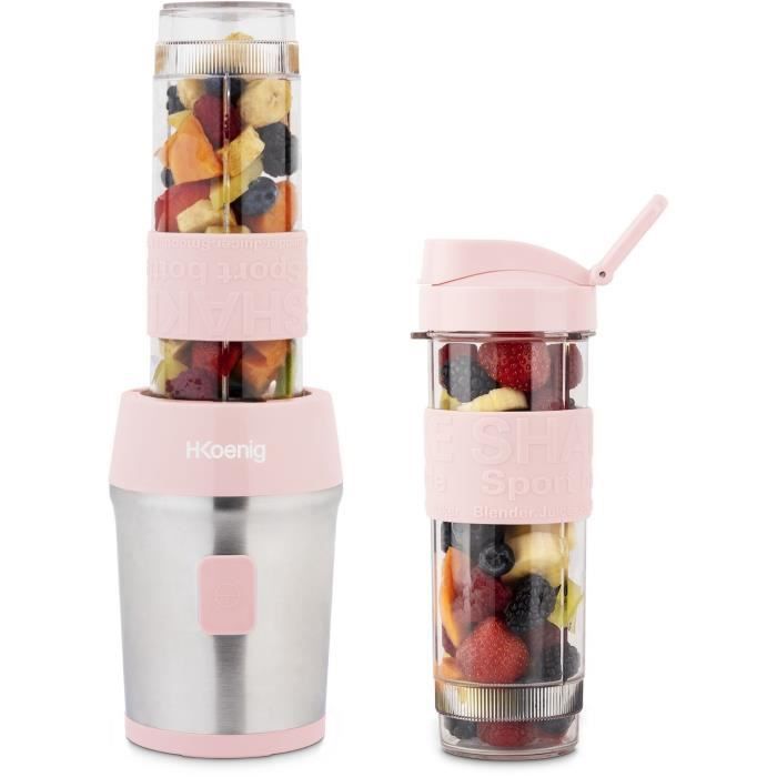 Mini blender - H.KOENIG - SMOO12 - 300 W - 570 mL - Pastel pink - 2 bottles included - BPA free