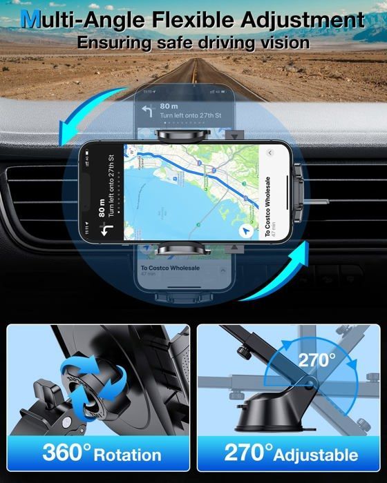 Car Phone Holder [360° Rotation] Car Phone Holder for Air Vent, Windshield & Dashboard