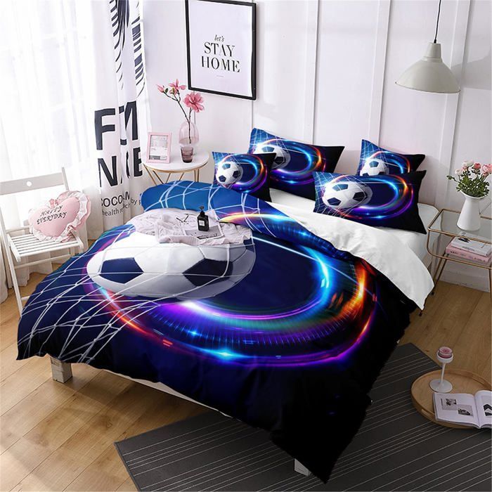 Football Duvet Cover 140x200+50x75 (2 Piece) Children's Sport Gamer Football Bedding Set for Boys and Girls
