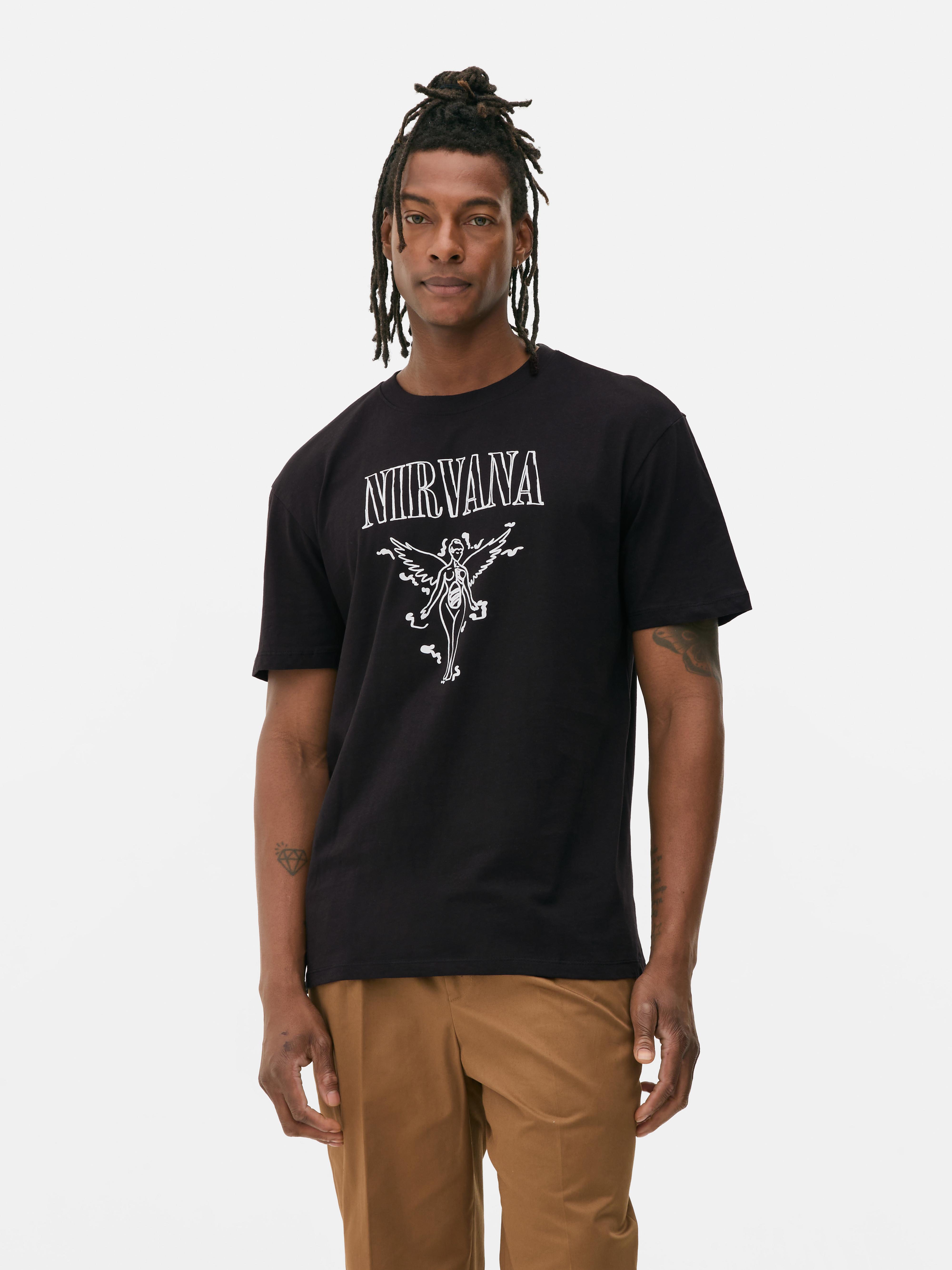 Nirvana nyomtatott póló Kerek nyakú póló, elöl és hátul kontrasztos Nirvana mintákkal.