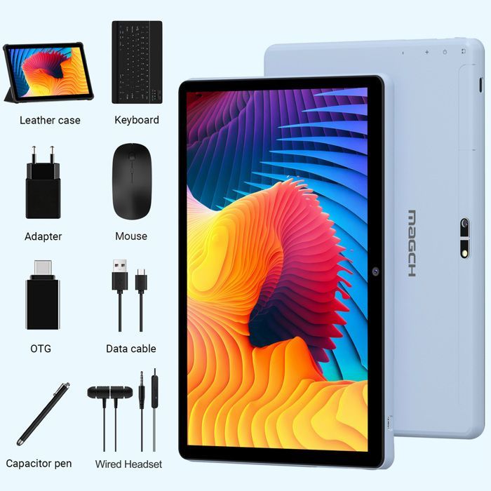 Tablette Tactile 10.1 Pouces MAGCH, Android 14, 36Go+128Go, Octa-Core, 5G Wifi, TYPC-C, 8000mAh, more accessoires-Bleu