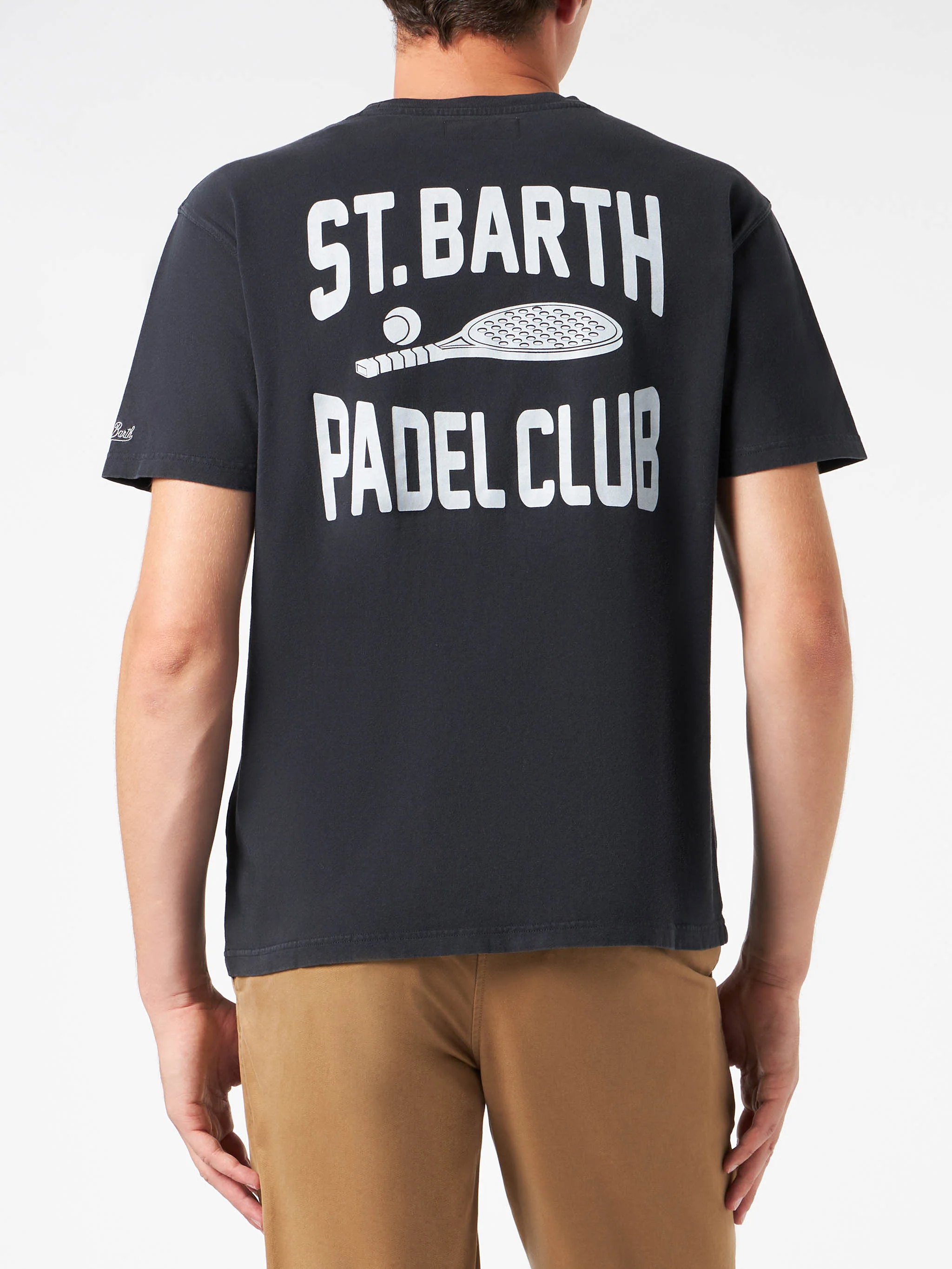T-shirt van zwaar katoen voor heren met St. Barth-borduurwerk.