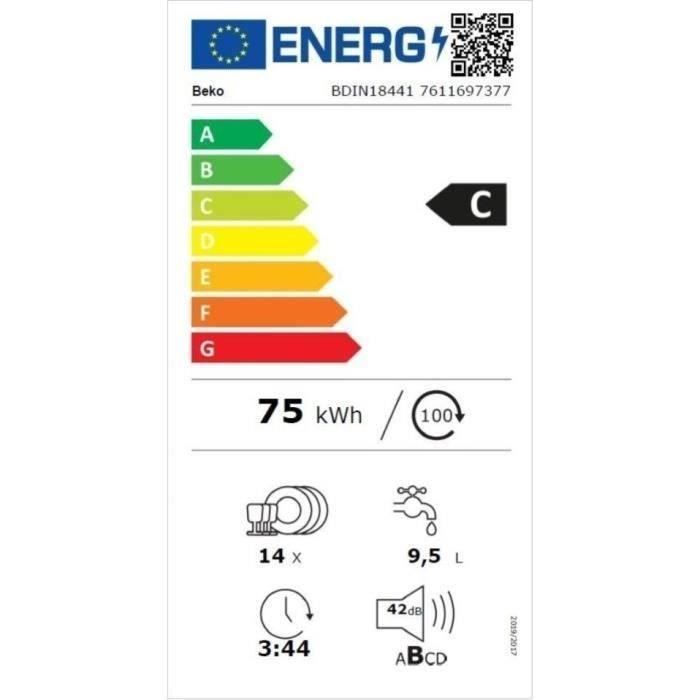 Lavastoviglie da incasso BEKO BDIN18441 - 14 coperti - Piano cottura a induzione - Larghezza 60 cm - 42 dB - Apertura automatica della porta - Classe energetica C