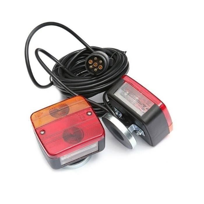 Set van 2 achterlichten met magnetische voet, E11 goedgekeurd, 12V, 4 functies, 7,5m kabel voor aanhanger, tractor, vrachtwagen, caravan