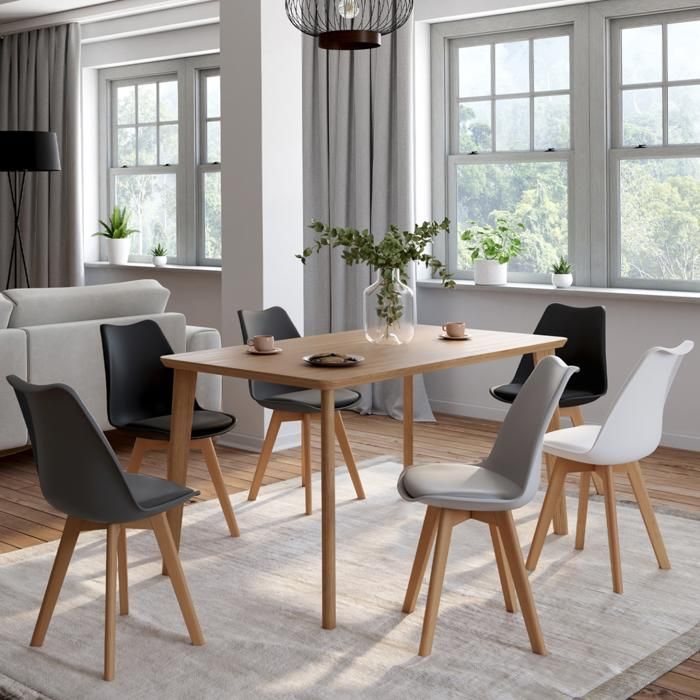 IDMARKET Set med 6 SARA skandinaviska matstolar: ljusgrå, vit, mörkgrå x2, svart x2