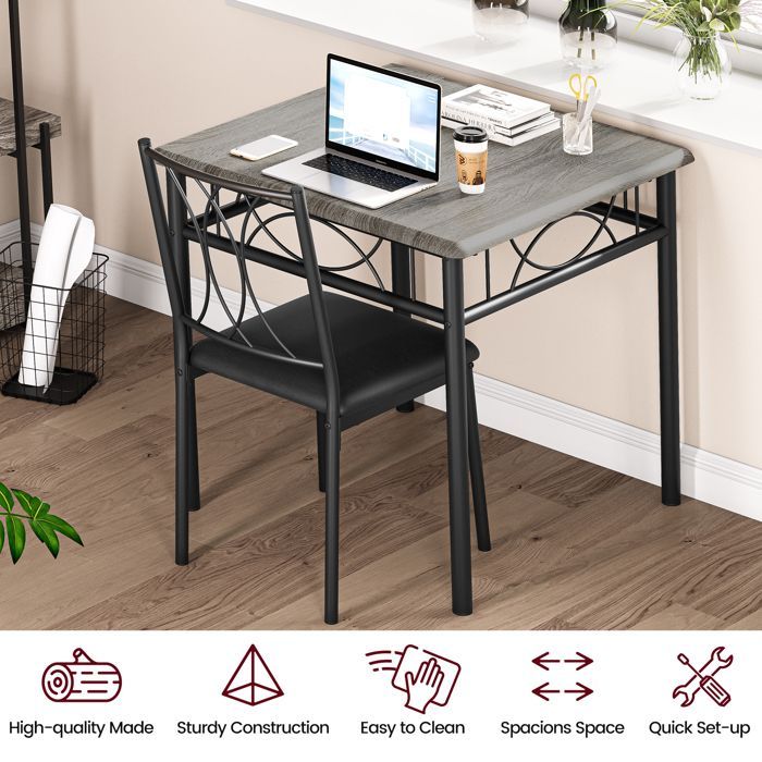 Ensemble Table et 2 Chaises, Set de Salle à Manger MDF, pour Cuisine, Petit Espace, Appartement, Jardin, Studio, Salon,gris