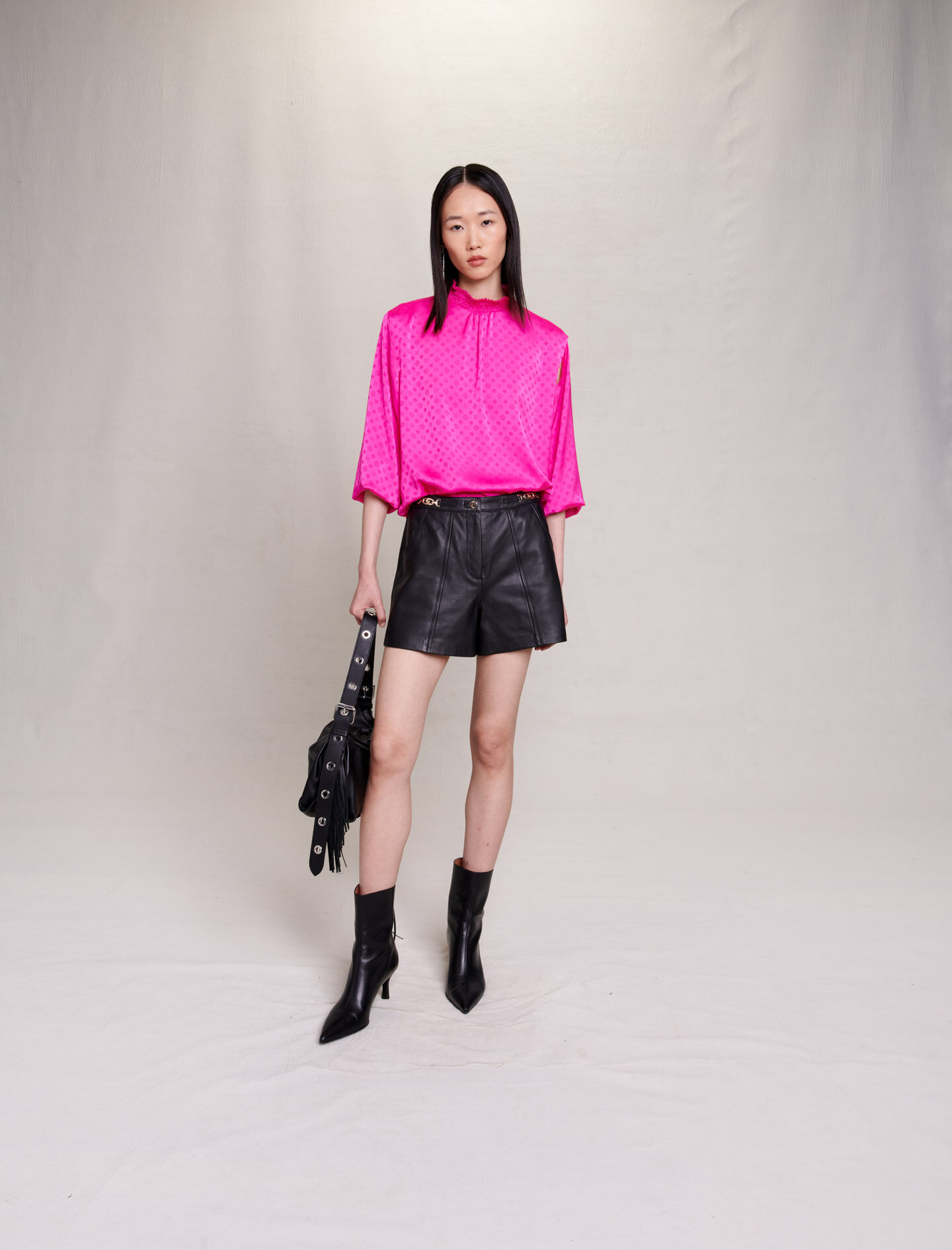 Jacquard satijnen blouse in fuchsia