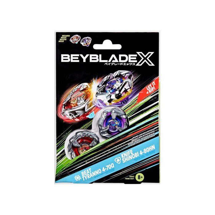 Set de trompos Beyblade 2: Beat Tyranno 4-70Q y Knife Shinobi 4-80HN - Tipo ataque y defensa + 1 carta Tigre