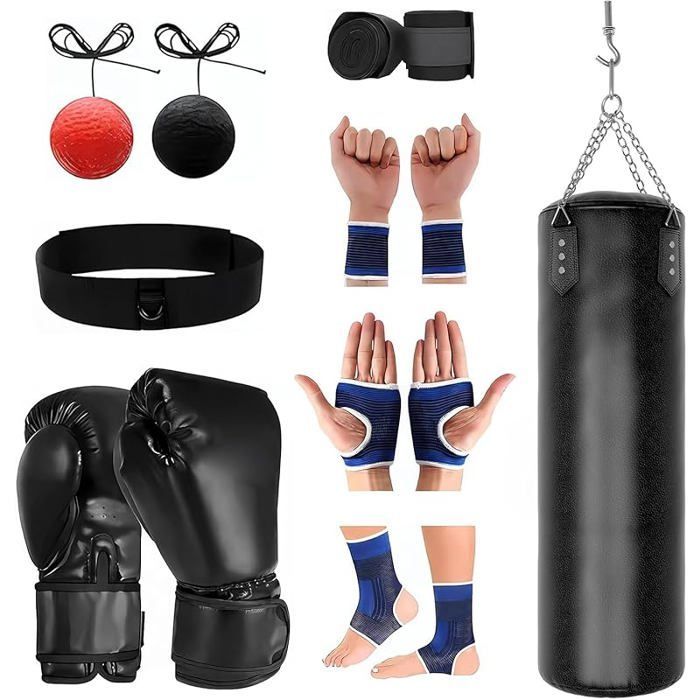 Saco de boxeo para adultos de 120 cm/4 pies con guantes de boxeo, vendas, cadena, gancho para techo y pelotas.