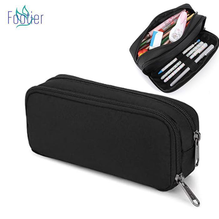 Trousse Scolaire pour Enfant Grand Capacité Aesthetic Trousse Double Compartiment pour Garcon et Fille Ado College, Noir