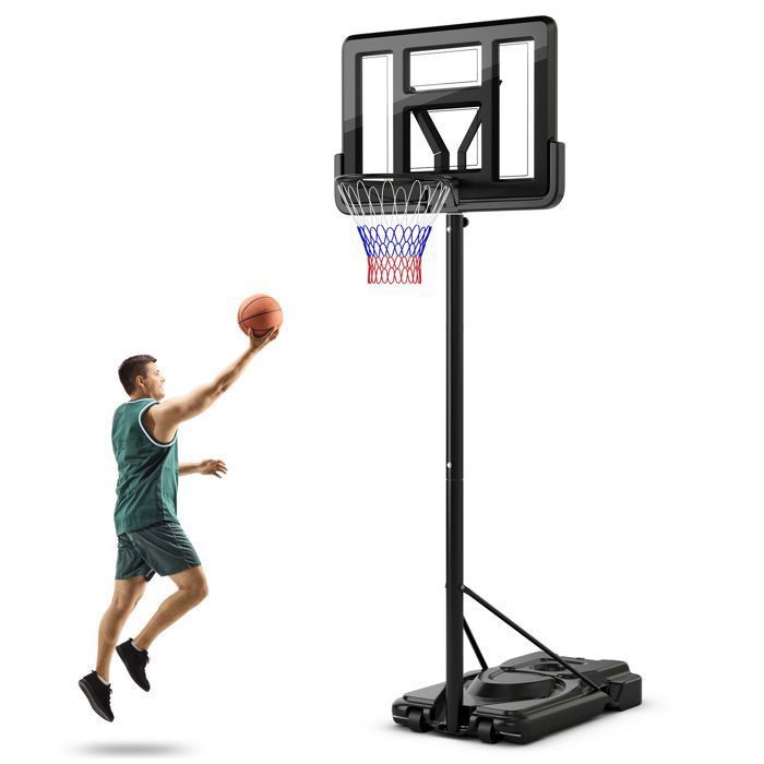 Aro de baloncesto independiente para adultos COSTWAY - 12 niveles, alturas de 2,32 a 3,05 m - Tablero irrompible de 110 cm - Almacenamiento de balones