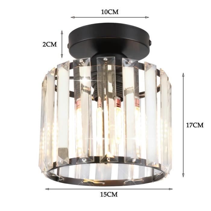 SAYOO Plafonnier en cristal moderne, Lustre plafonnier en cristal noir Abat-jour Cylindre Ø15cm, 1pcs pour couloir entrée cuisine