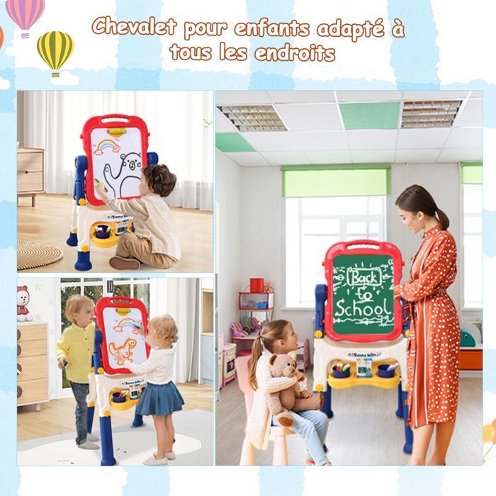 Caballete de pintura infantil, lienzo infantil de doble cara, patas ajustables, lienzo magnético para niños y niñas.