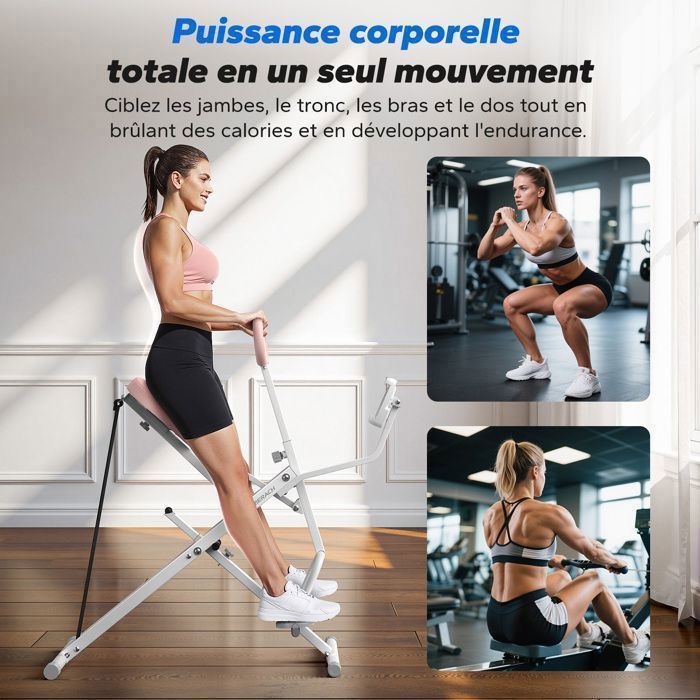 MERACH Squat and Rowing Machine, Adjustable Resistance, 160 kg, LCD Screen, Phone Holder, For Abs/Legs/Back, White