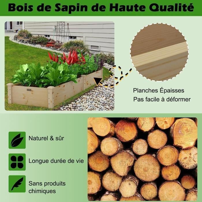 RELAX4LIFE Bottomless Fir Wood Raised Garden Bed, Waterproof Rectangular Planter, Plant Container 240X60X25CM