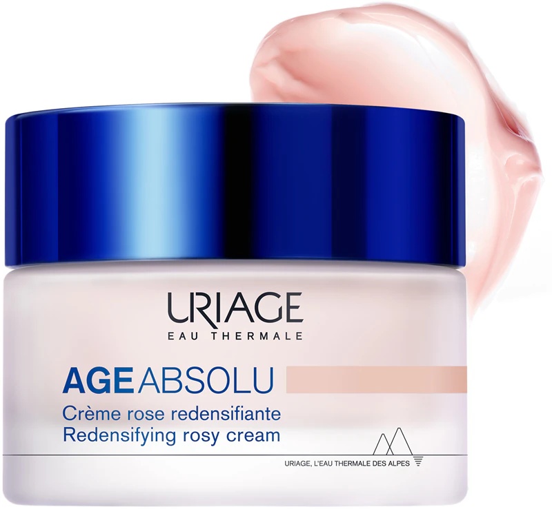 Uriage Age Absolu Redensifying Rosy Cream raukšles skaistinantis kremas su liftingo efektu ir hialurono rūgštimi.