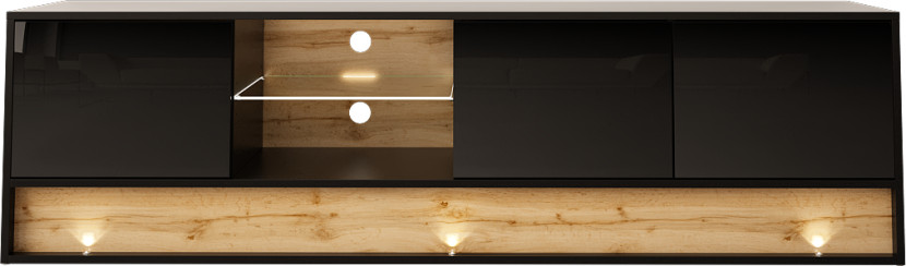 Szafka rtv 180cm vision01 Czarny - Wotan mat - Czarny połysk